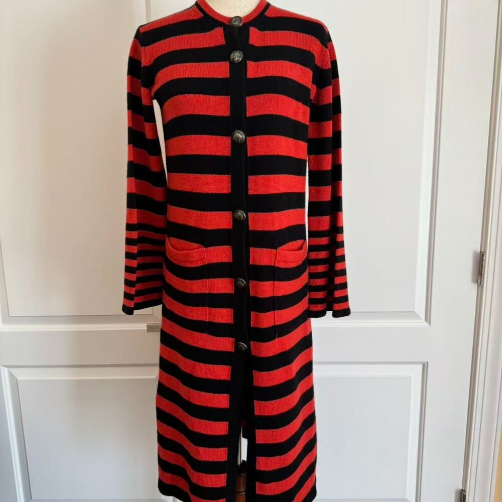 100% Authentic Etro Black/Red Cashmere blend sweater coat, Sz 40